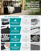 SERWALL HDPE Outdoor Storage Bench, All-Weather, UV-Resistant Deck Box with Waterproof Storage Bags, 57 Gallon Dual-Use Seat & Organizer Deck Boxes for Patio, Garden Tools & Pool (Matte Black)