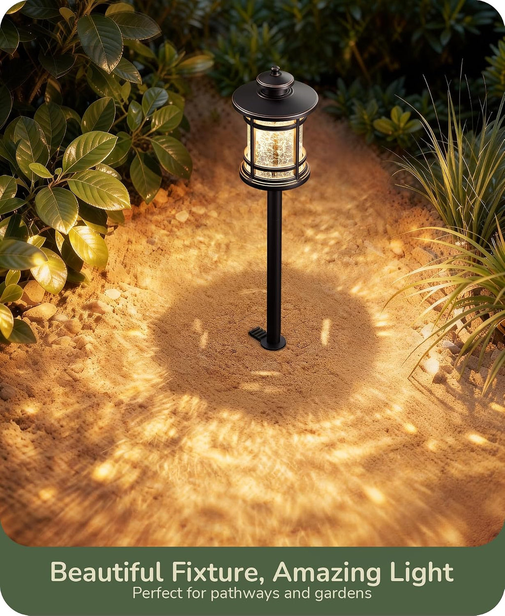 EDISHINE Low Voltage Pathway Lights Waterproof Landscape Path Lights 6 Pack | Hammered Glass, 3.4W 155LM 12V 3000K, 50,000H, Weatherproof for Yard, Garden, Driveway, Oil-Rubbed Bronze