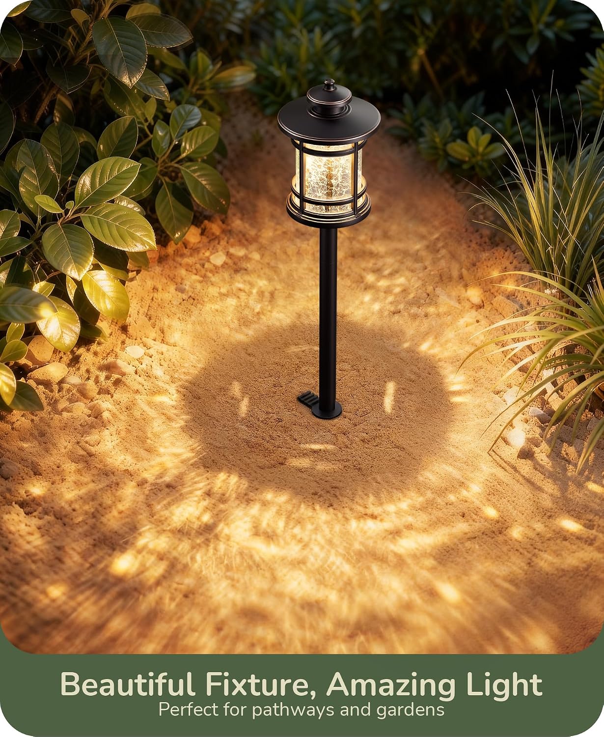 EDISHINE Low Voltage Pathway Lights Waterproof Landscape Path Lights 6 Pack | Hammered Glass, 3.4W 155LM 12V 3000K, 50,000H, Weatherproof for Yard, Garden, Driveway, Oil-Rubbed Bronze
