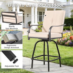 Patio Swivel Bar Stools Set of 4, Outdoor Bar Height Swivel Chairs with Cushions for Garden Balcony Backyard, Beige