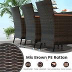 Tangkula 11 Pieces Patio Dining Set with 15ft Double-Sided LED Patio Umbrella (Base Included), Outdoor Rattan Furniture Set with 8 Stackable Chairs, Acacia Wood Dining Table and Umbrella (Wine)