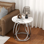 O&K FURNITURE Silver Side Table Living Room, Round End Table with Metal Frame, Modern Nightstand for Small Spaces, Bedroom, Home Office, 1PC
