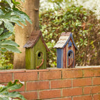 Glitzhome Birdhouses for Outdoors, Green Hand Painted Garden Wooden Bird House with Single Roof Hanging Bird House for Outside