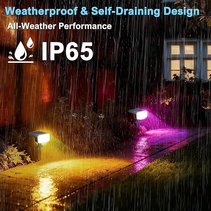 Color Changing Solar Spot Lights Outdoor Waterproof IP65,9 Lighting Modes Multicolor RGB Christmas Spotlight for Porches Yard Gardens Landscape Deconrations-6 Pack