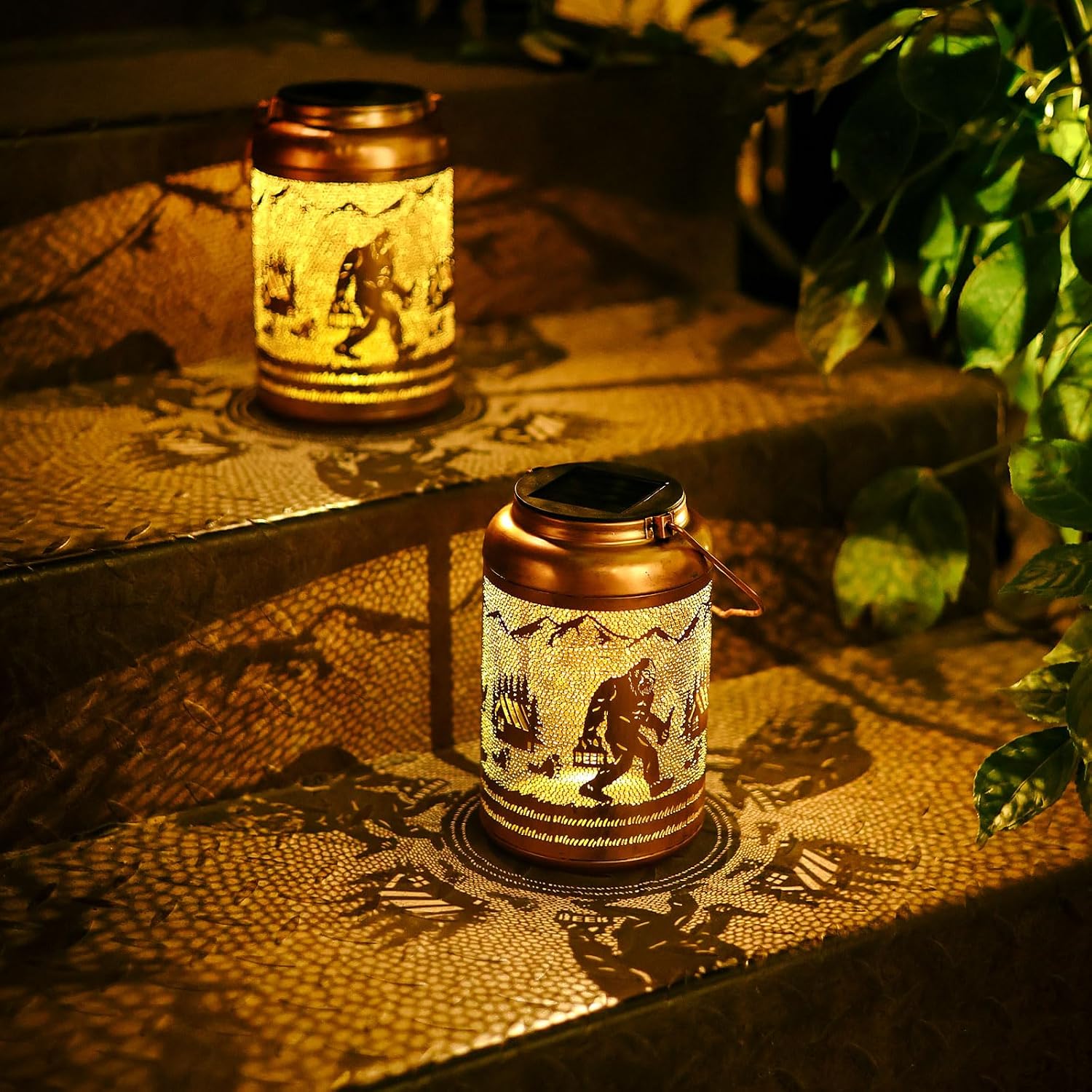 Fathers day Gifts Dad Bigfoot Solar Lanterns Outdoor Waterproof,Hanging Solar Lights Big Foot Sasquatch Gifts for Men Metal Lantern Decorative LED Light for Yard, Patio, Lawn,Porch,Easter Garden Decor
