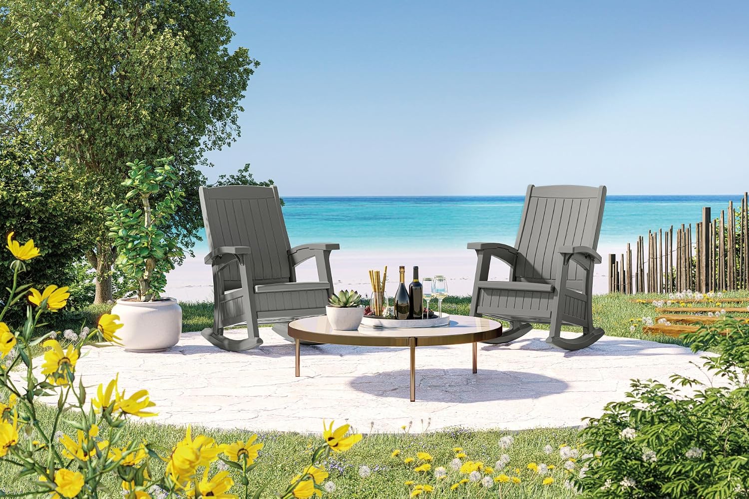 Suncast Outdoor Patio Rocking Chair, Under Seat Storage, Dove Gray