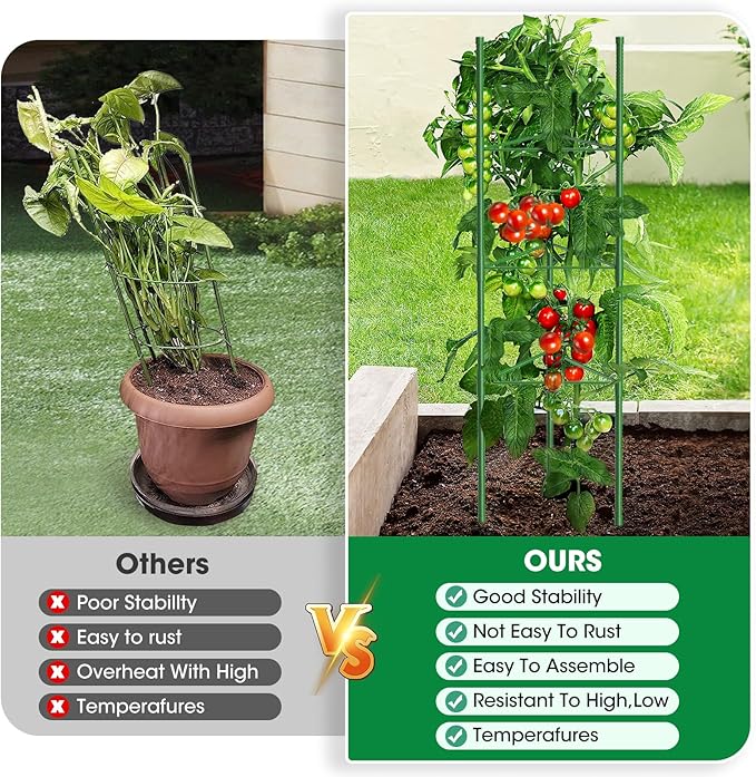 3 Pack Tomato Cages, 51.2in Tomato Plant Support Stakes Heavy-Duty, Garden Tomato Cages & Trellis for Climbing Vegetables, Tomatoes, Peppers, and Potted Plants(3)