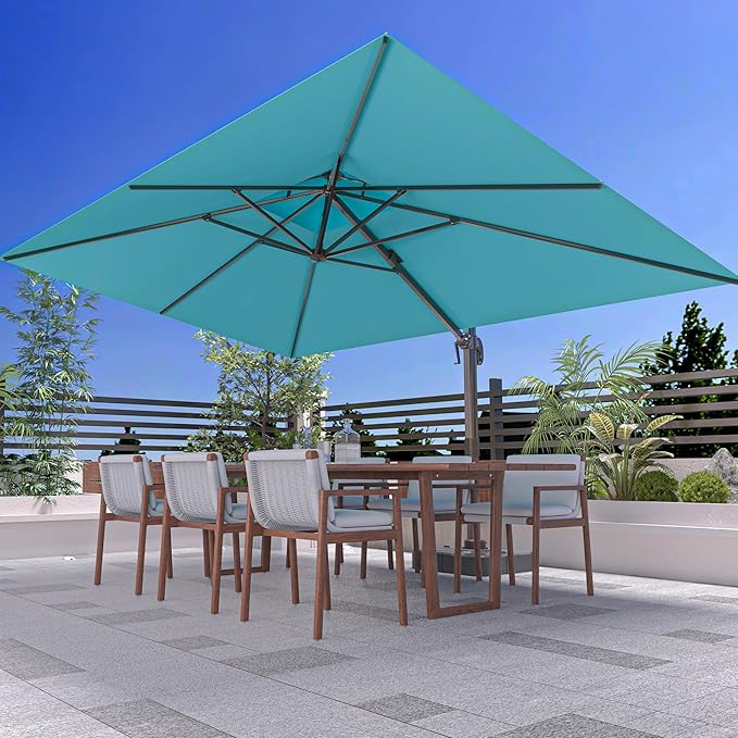 9' X 12' Cantilever Outdoor Patio Umbrellas with Base Included, Large Rectangle Umbrella Heavy Duty 360°Rotation Offset Umbrella for Garden Deck Pool Patio,Turquoise