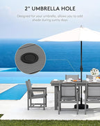 SERWALL 5 Piece Patio Dining Sets, Outdoor HDPE Dining Furniture Set with Umbrella Hole Cut-Out Table and 4 Woven Chairs, Gray