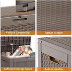 ROJIK Outdoor Storage Housing Deck Box - Waterproof Patio Furniture, Garden Tools, Cushions, Pool Accessories Storage Bench with Lockable Lid and Side Handles (Grey Rattan, 30 Gal)