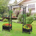 Planter Box with Trellis Outdoor, 57in Plastic Raised Garden Bed with Trellis Hanging Roof for Vine Flower, with Lockable Wheels & Drain Plug for Patio Backyard Balcony, Black, 1 Pc