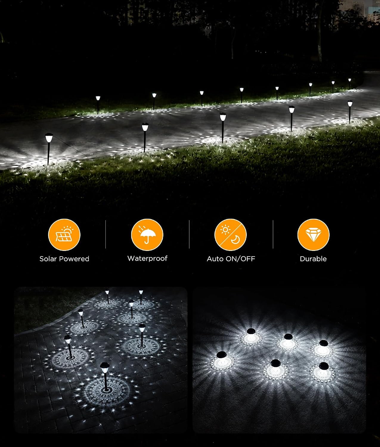 Super Bright Solar Lights Outdoor Waterproof-4 Pack, Dusk to Dawn Up to 12 Hrs Solar Garden Lights Outdoor Pathway Auto On/Off, LED Landscape Decorative Lighting for Walkway Patio Yard Outside