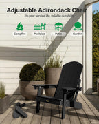 YEFU Adirondack Rocking Chairs Set of 2, with Footrest, All-Weather, Black | 5- Level Adjustable Backrest, Retractable Ottoman & Cup Holder, Like Real Wood, for Outdoor/Patio/Porch, Heavy Duty, 400 lbs