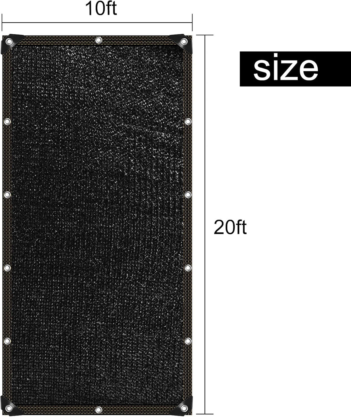 tuparka 90% black shade cloth 10ft x 20ft showing dimensions