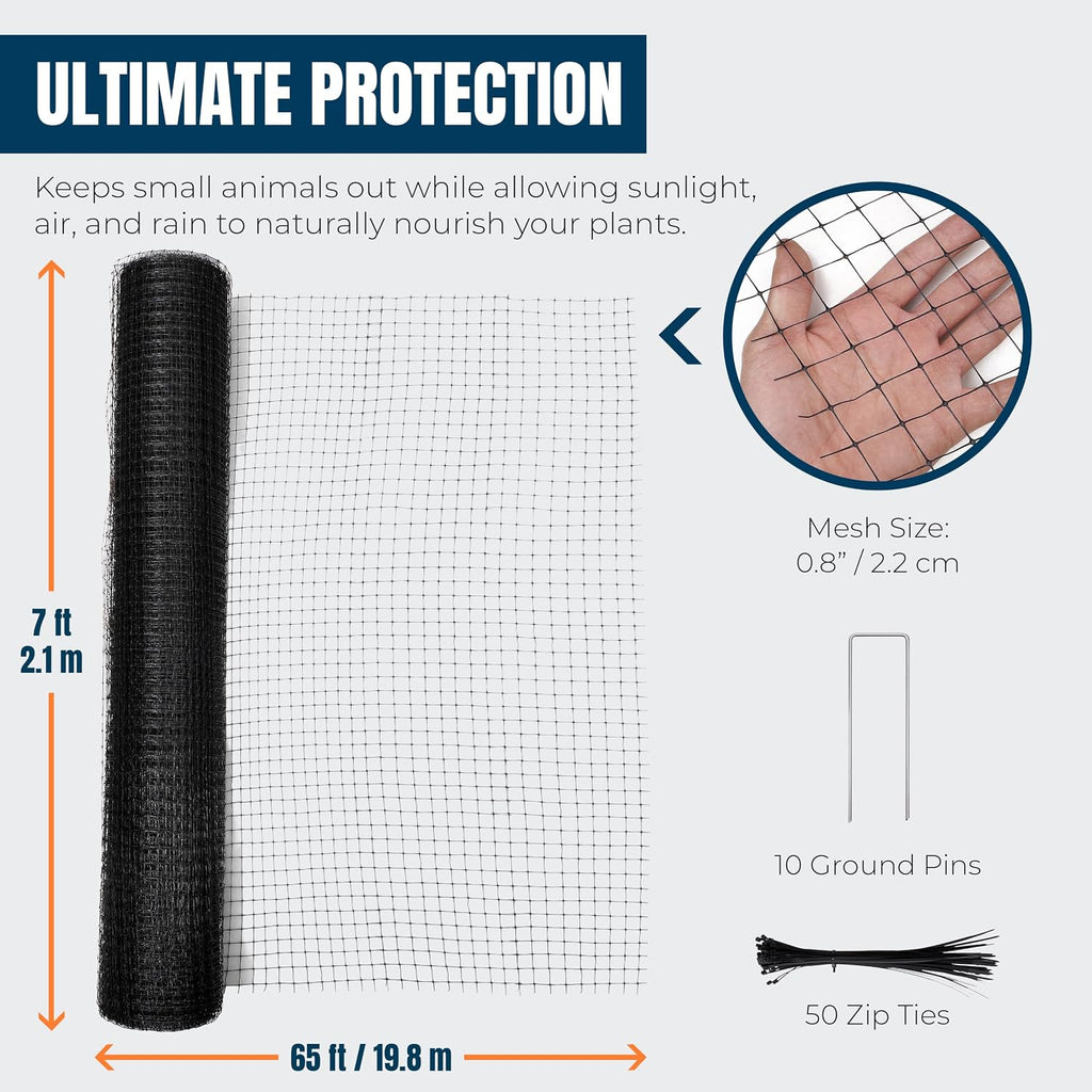 mekkapro deer fence net 7x65ft 40gsm heavy-duty mesh, close-up detail
