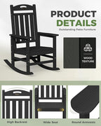 Oversized Outdoor Rocking Chairs Set of 4, High Back Porch Rocker Chair, HDPE All Weather Resistant Rocking Chairs for Patio, 380lbs Weight Capacity, Black