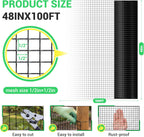 Land guard 48 inch×100 ft Black Vinyl Coated Hardware Cloth, 19 Gauge 1/2 inch Black PVC Hardware Cloth, Welded Wire Fence Supports Poultry Netting Cage Fence…………