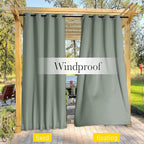NICETOWN 2 Panels Outdoor Curtains for Patio Waterproof & Windproof, Thermal Insulated Top & Bottom Grommet & Back Tab Sun Blocking Outdoor Drapes with Fixed Rope for Gazebo, Sage Green, W66 x L90