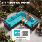 NICESOUL 9 Piece Large Outdoor Patio Furniture Set with Fire Pit Propane/Natural Gas, 29.3'' High Back Comfy Rattan Modular Sectional for 8, Deep Seat Conversation Sets, Brown Rattan and Teal Cushion