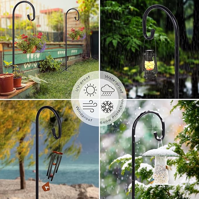 Ottsuls Bird Feeder Pole, 2 Pack 76 Inch Shepherds Hooks for Outdoor with 5 Prongs Adjustable for Hanging Lantern, Hummingbird Feeder, Plant,Garden Stake Plant Stand Hanger Weddings Décor