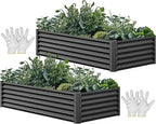 YITAHOME 6x3x1.5 2pcs Large Raised Garden Bed Kit, Galvanized Metal Planter Box with Gloves, Ground Nails, Support Rod, Outdoor Above Ground Planters for Plants Vegetables Flowers, Black