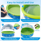 Kids Pool for Toddler, 47in Foldable Kiddie Pool with Canopy & Sprayer | Portable Baby Toddler Pool for Indoor Outdoor, Quick Setup No Tools, Easy Drain Non-Slip Splash Pool for Backyard & Travel