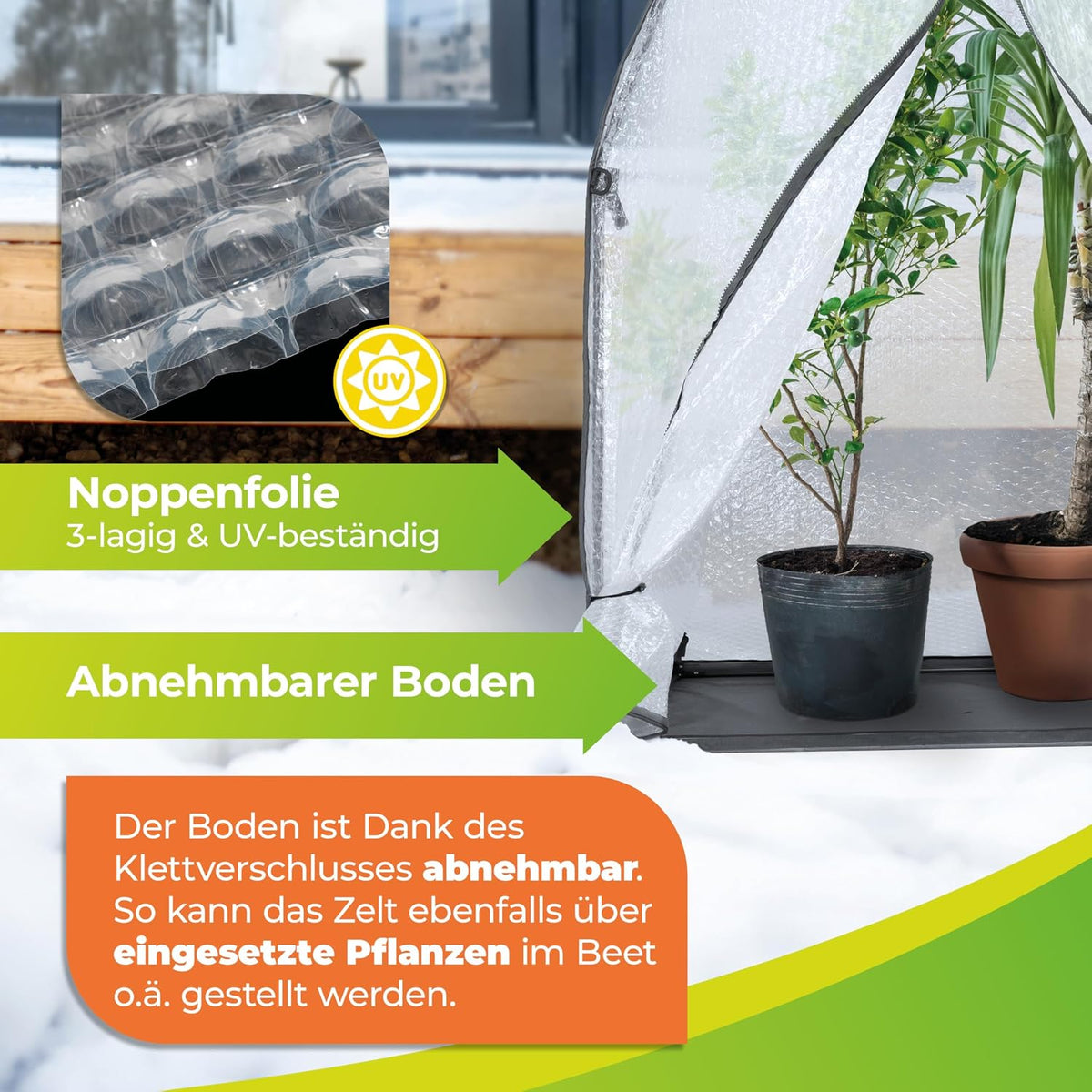bio green icedome winter tent for plants, 3-layer, side view