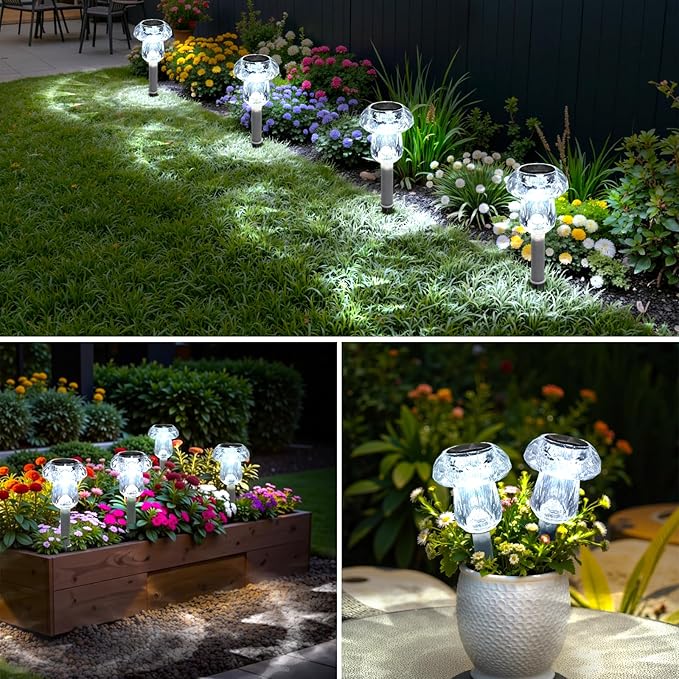 Mancra Solar Pathway Lights Outdoor, 8 Pack Mushroom Solar Lights Outdoor Waterproof Dusk to Dawn Solar Garden Lights for Yard Walkway Garden Decor, Cool White