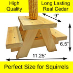Large Squirrel Picnic Table Feeder - Cedar Squirrel Feeders for Outside Trees, Deck, Fence - Funny Corn Cob Holders, Novelty Hanging Mini Picnic Table for Squirrels, Fun Wooden Chipmunk Bench Platform