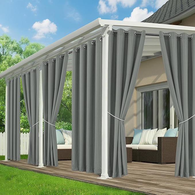 Outdoor Curtains for Patio Waterproof - 6 Panels Privacy Weatherproof Outside Curtains with Grommets for Pergola, Gazebo, Porch, Cabana, Balcony, 54 x 84 Inch, Grey