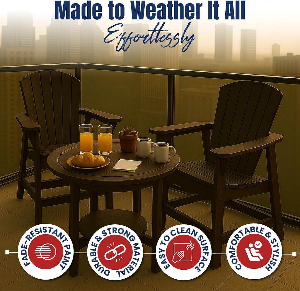Tall Adirondack Chair - HDPE Outdoor Furniture - Poly Adirondack Bar Stool - Heavy, Stress Free Furniture for Balcony, Deck, Patio, Front Porch, Brown
