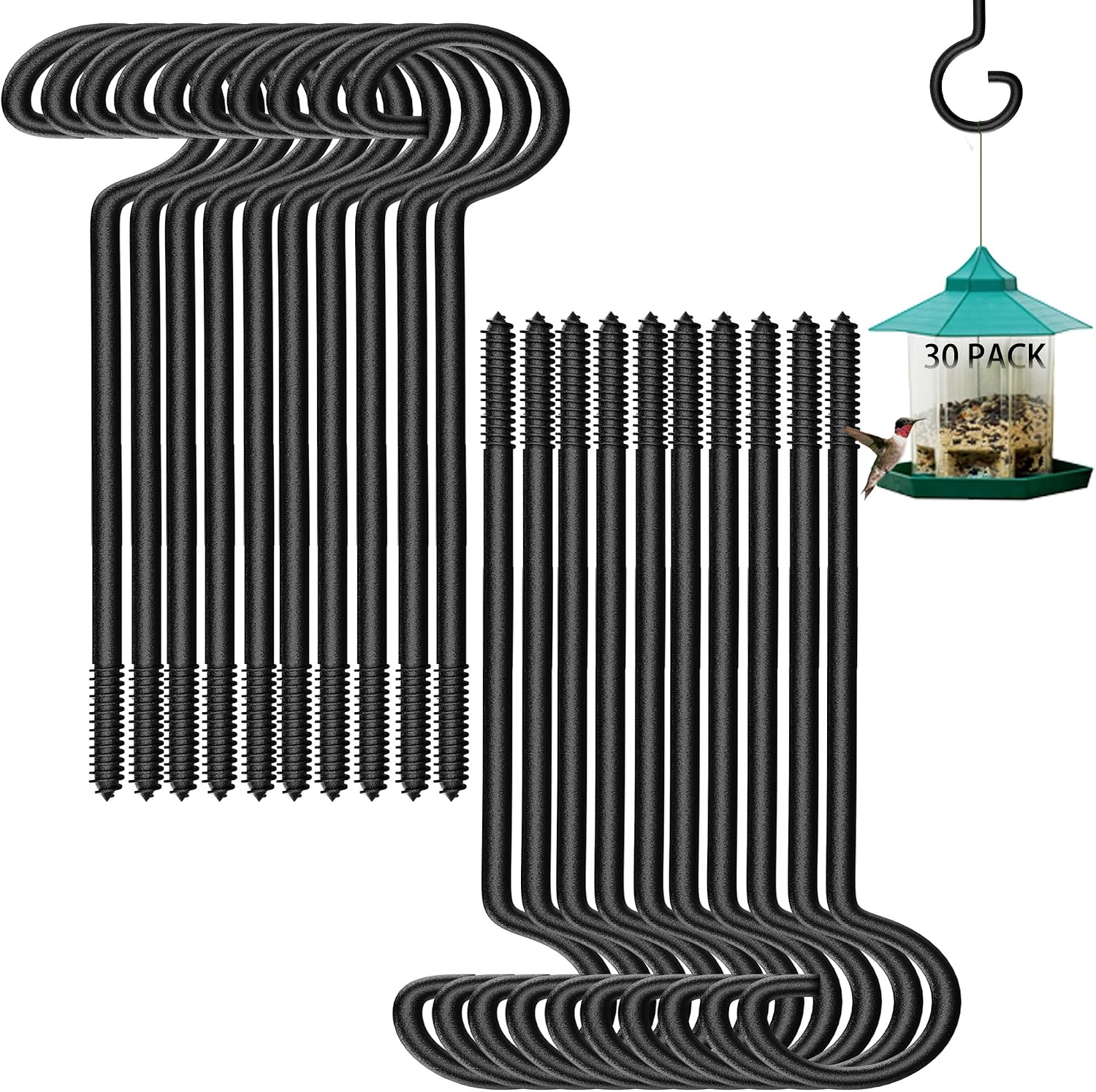 shikaman Screw in Hooks for Bird Feeder Hanger, Outdoor String Lights Hooks (30, 9 Inch)
