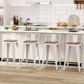 WENTMENT Metal Bar Stools Set of 4 Counter Height Bar Stools Barstools with Removable Back 24" Kitchen Bar Stools with Wooden Seat,Off White