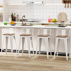 WENTMENT Metal Bar Stools Set of 4 Counter Height Bar Stools Barstools with Removable Back 24" Kitchen Bar Stools with Wooden Seat,Off White