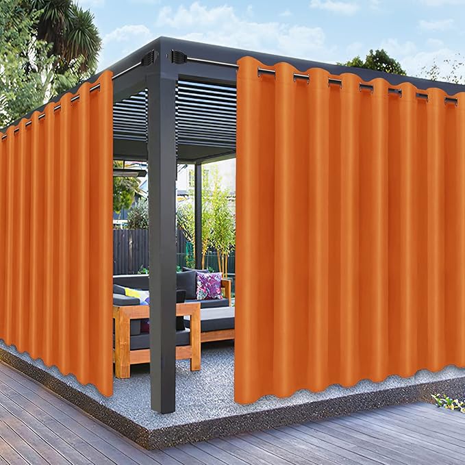 PureFit Outdoor Curtains for Patio Waterproof Weatherproof, UV Resistant Outside Curtains for Gazebo, Front Porch, Pergola, Sun Blocking Privacy Curtain, 120W x 95L inch, 1 Panel, Orange