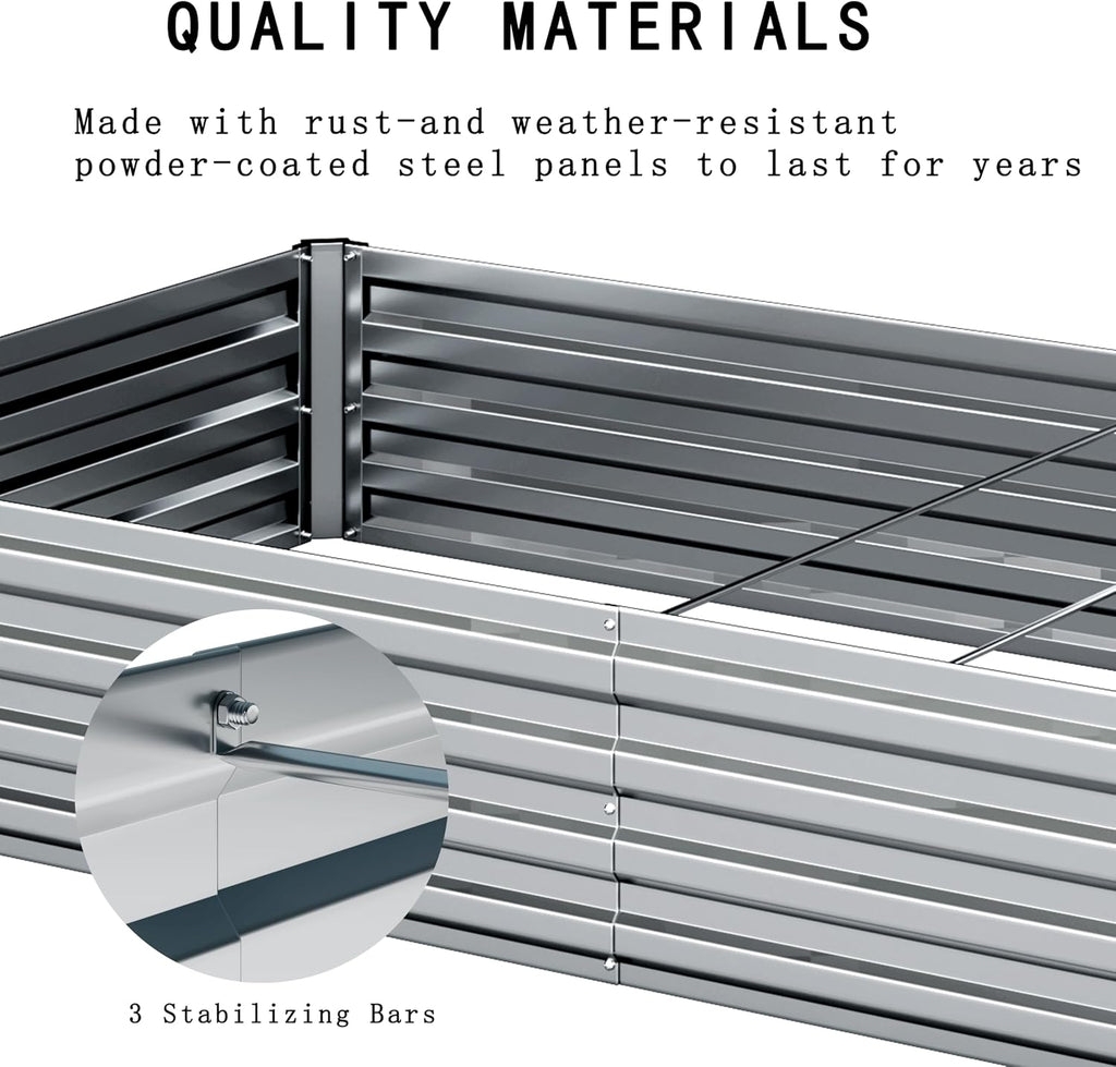 8x2x1ft galvanized raised garden bed kit,gardening planter box, side view