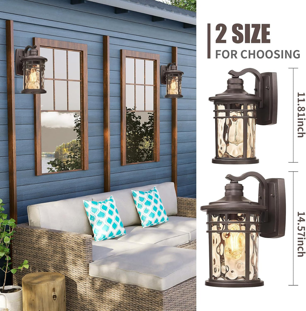 Darkaway Outdoor Wall Light Fixture,Outside Porch Lights Wall Mounted Amber Ripple Glass 2pcs Modern Exterior Waterproof Wall Sconce Lighting for House Front Door Garage