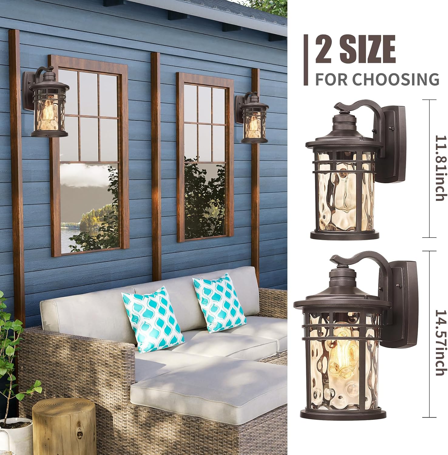 Darkaway Outdoor Wall Light Fixture,Outside Porch Lights Wall Mounted Amber Ripple Glass 2pcs Modern Exterior Waterproof Wall Sconce Lighting for House Front Door Garage