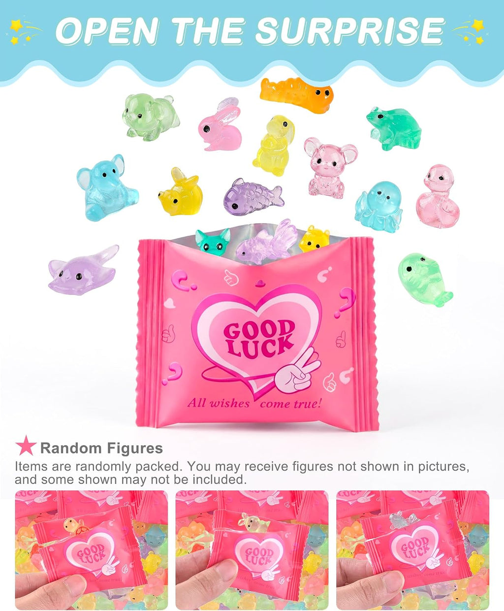 FEXIA 100PCS Mini Resin Animal Mystery Blind Bags for Fairy Garden Luminous | Individually Wrapped Blind Bags, Premium & Safe Resin Figurines, Mini Collectible Animals for Classroom Prizes & DIY Crafts