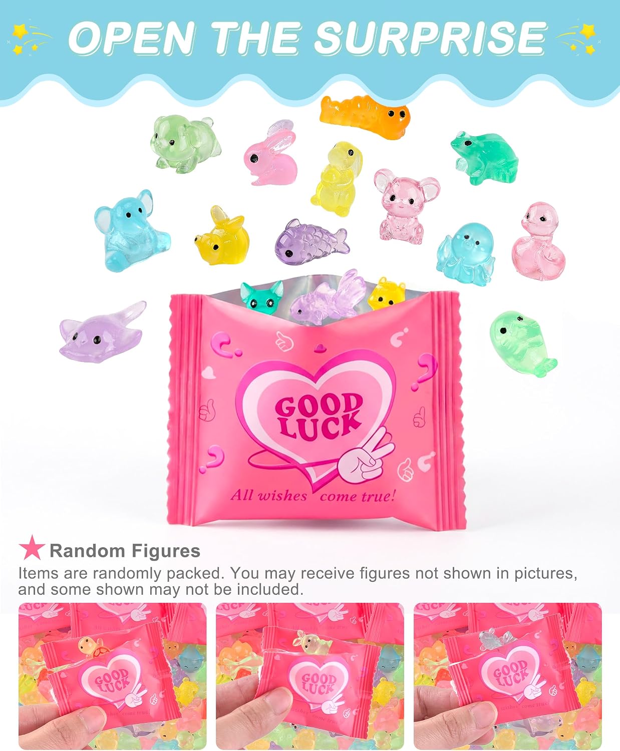 FEXIA 100PCS Mini Resin Animal Mystery Blind Bags for Fairy Garden Luminous | Individually Wrapped Blind Bags, Premium & Safe Resin Figurines, Mini Collectible Animals for Classroom Prizes & DIY Crafts