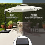 Best Choice Products 12x12ft LED Cantilever Patio Umbrella w/Base Included & 360° Rotation, Large Solar Offset Hanging Outdoor Sun Shade for Deck, Backyard Table w/Stand & Lights – Ivory