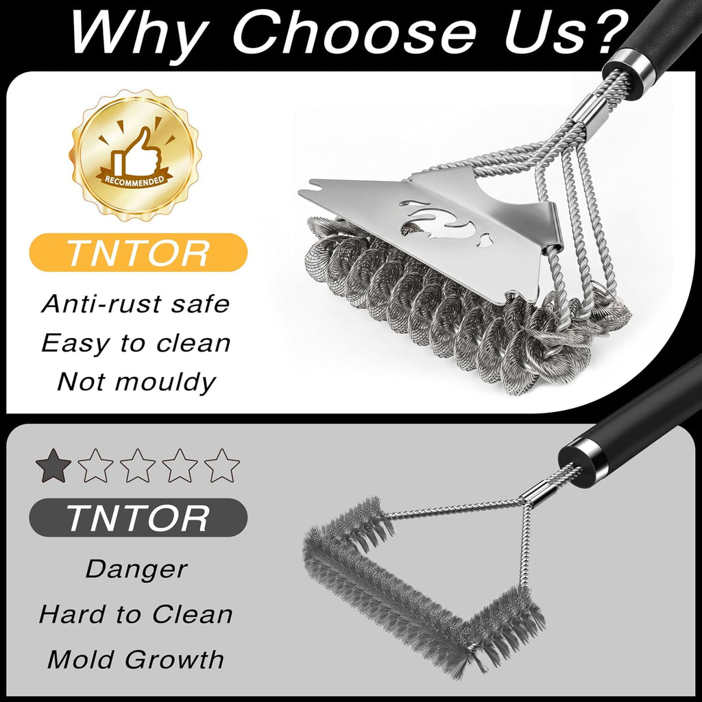TNTOR Grill Brush Bristle Free with Scraper, 18" Handle BBQ Grill Brush for Outdoor Grill, Extra Strong Grill Cleaner Brush for Grill/Smoker/Gas/Charcoal, Father's Day Grill Gifts for Men/Dad
