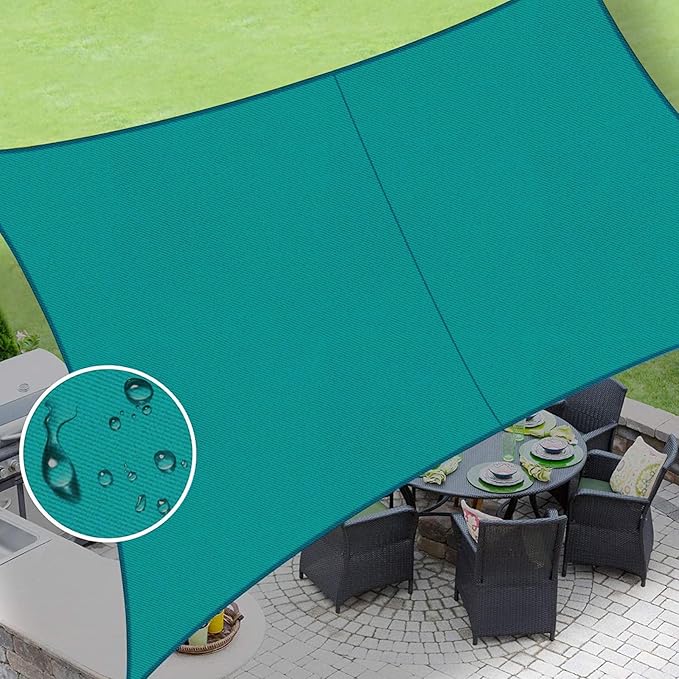 LOVE STORY Rectangle 7'x15' Waterproof Sun Shade Sail Canopy UV Block for Outdoor Patio Backyard Carport,Turquoise Blue(We Make Custom Size)