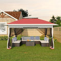 Canopy Tent 12x12 ft, Pop Up Gazebo One-Push Setup with 4 SandBags for Backyard Parties and BBQs, Mosquito Netting & Height Adjustable - Red