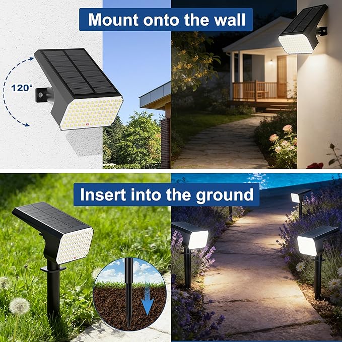 LANSOW Solar Spot Lights Outdoor Waterproof IP67, (8 Pack/90 LED/4 Modes) Solar Landscape Spotlights, 2-in-1 Solar Powered Flood Lights for Yard Garden Pathway Outside Tree, Auto ON/Off(Cool White)