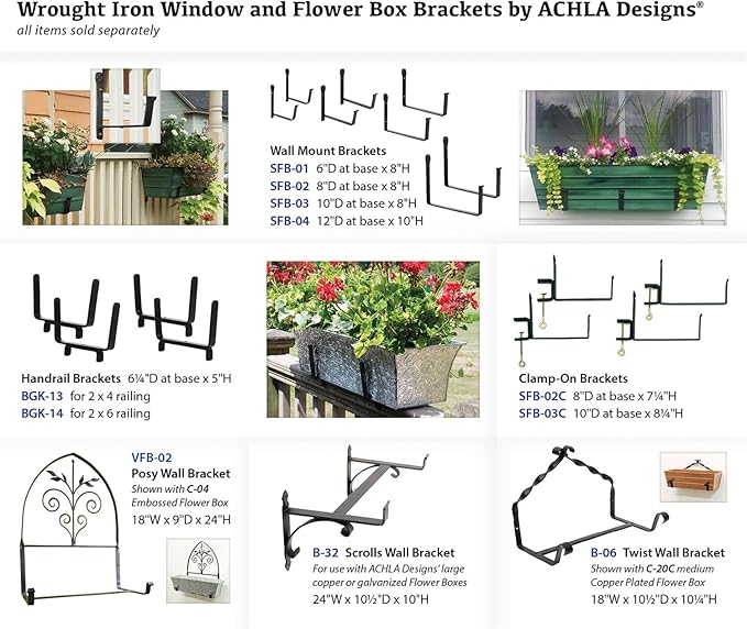 Achla Designs Window Flower Box Wall Brackets, 6 inch, SFB-01