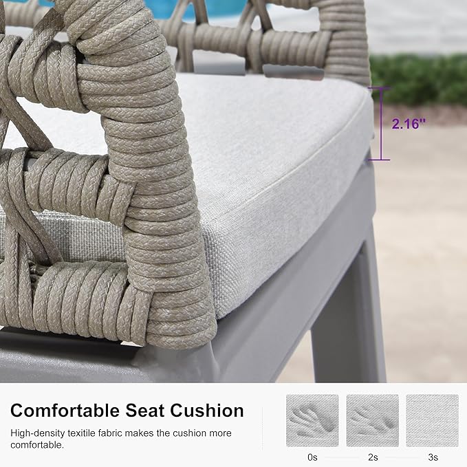 PURPLE LEAF Outdoor Rattan 24" Counter Height Bar Stools Chair Set of 2, Modern Patio Wicker Barstool with Backrest for Indoor and Outdoor, Kitchen Island, Light Grey