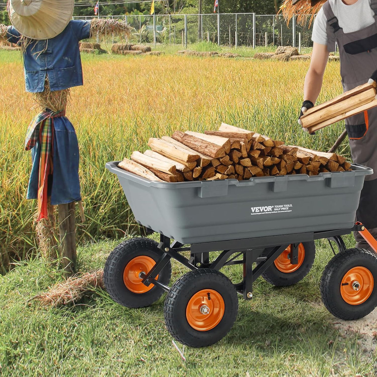 vevor 1500lbs poly garden dump cart wheelbarrow wagon, front angle view