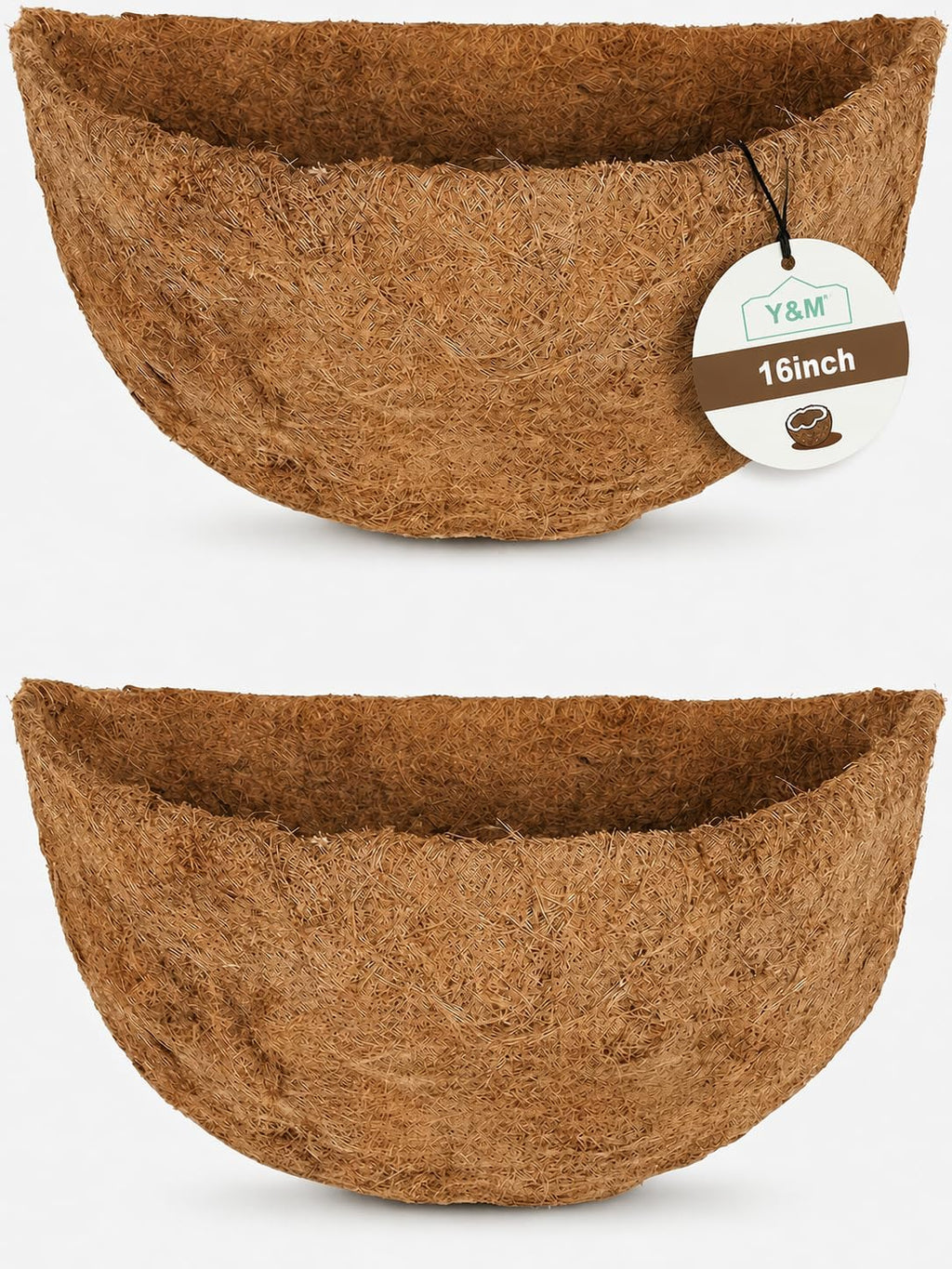 Y&M 2PCS 16" Half Round Coco Liner Pre-Formed Thick Replacement for Wall Basket Planter