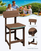 SERWALL 3-Piece Outdoor Counter Height Bar Set, HDPE Patio Bar Table with Wine Rack & Storage Shelf, 2 All-Weather Bar Stools, Patio Bar Dining Furniture Set for 3, Brown